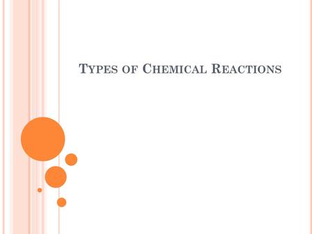 T YPES OF C HEMICAL R EACTIONS. S YNTHESIS Synthesis: to join together A + B  AB Mg + O 2  MgO H 2 + O 2  H 2 O.