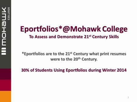 College To Assess and Demonstrate 21 st Century Skills * Eportfolios are to the 21 st Century what print resumes were to the 20 th.