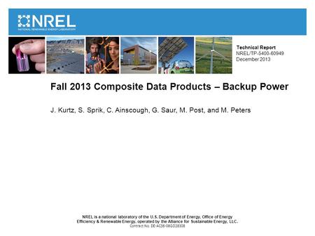 NREL is a national laboratory of the U.S. Department of Energy, Office of Energy Efficiency & Renewable Energy, operated by the Alliance for Sustainable.