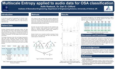 References Acknowledgements Results Discussion and Conclusion Introduction Multiscale Entropy applied to audio data for OSA classification Aoife Roebuck,