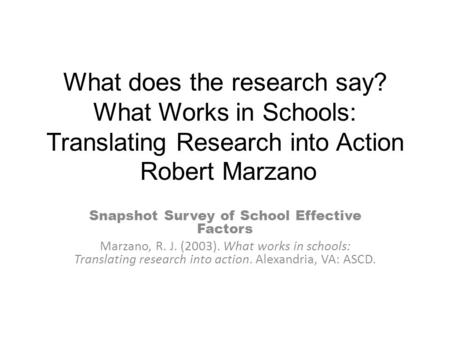 Snapshot Survey of School Effective Factors