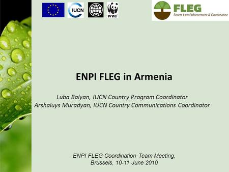 ENPI FLEG in Armenia ENPI FLEG Coordination Team Meeting, Brussels, 10-11 June 2010 Luba Balyan, IUCN Country Program Coordinator Arshaluys Muradyan, IUCN.