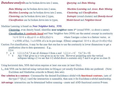 Machine Learning is based on Near Neighbor Set(s), NNS. Clustering, even density based, identifies near neighbor cores 1 st (round NNS s,  about a center).