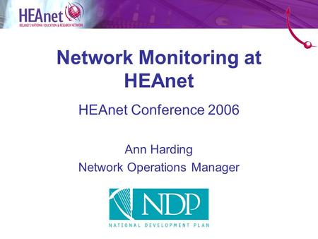 Network Monitoring at HEAnet HEAnet Conference 2006 Ann Harding Network Operations Manager.