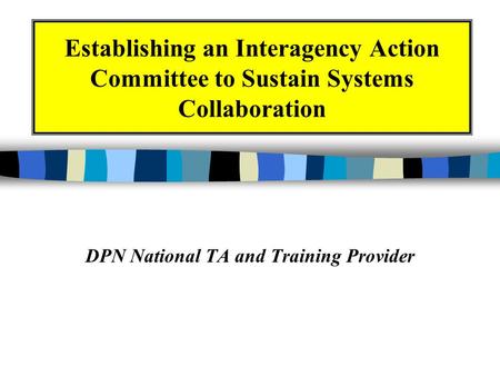 Establishing an Interagency Action Committee to Sustain Systems Collaboration DPN National TA and Training Provider.