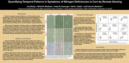 Remote sensing of canopy reflectance on a field scale has been proposed as a useful tool for diagnosing nitrogen (N) deficiency of corn plants. Differences.