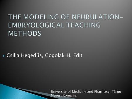 THE MODELING OF NEURULATION-EMBRYOLOGICAL TEACHING METHODS