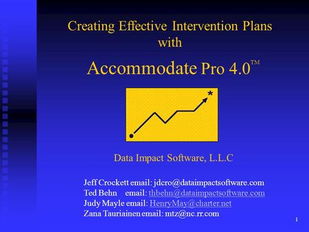 1 Accommodate Pro 4.0 Creating Effective Intervention Plans with TM Data Impact Software, L.L.C Jeff Crockett   Ted Behn.