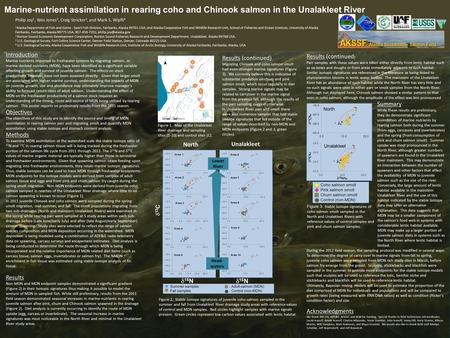 Marine-nutrient assimilation in rearing coho and Chinook salmon in the Unalakleet River Philip Joy 1, Wes Jones 2, Craig Stricker 3, and Mark S. Wipfli.