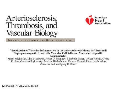 Michalska, ATVB, 2012, online.  Endothelial Cells Leukocyte Intima Smooth Muscle Cells VCAM (on.