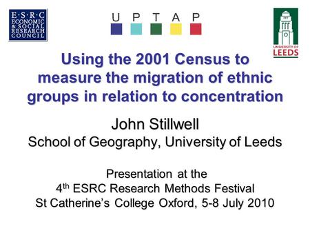 Using the 2001 Census to measure the migration of ethnic groups in relation to concentration John Stillwell School of Geography, University of Leeds Presentation.