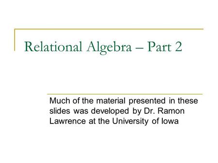 Relational Algebra – Part 2