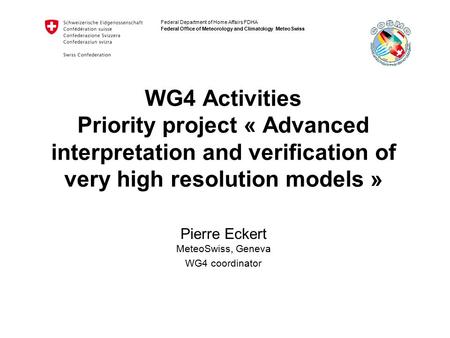 Federal Department of Home Affairs FDHA Federal Office of Meteorology and Climatology MeteoSwiss WG4 Activities Priority project « Advanced interpretation.