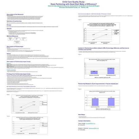 Child Care Quality Study: Does Partnering with Head Start Make a Difference? Diane Schilder, Benjamin Chauncey, Ashley Smith, Candy Miller and Sheila Skiffington.