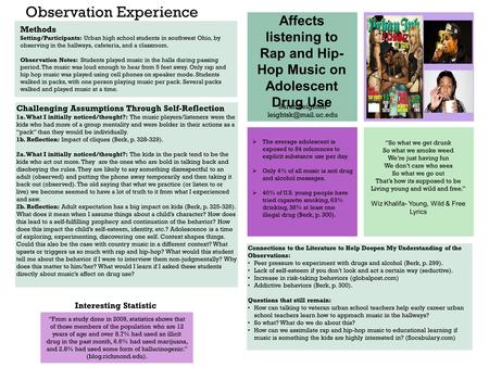 + Sarah Leighton Affects listening to Rap and Hip- Hop Music on Adolescent Drug Use “From a study done in 2009, statistics shows that.