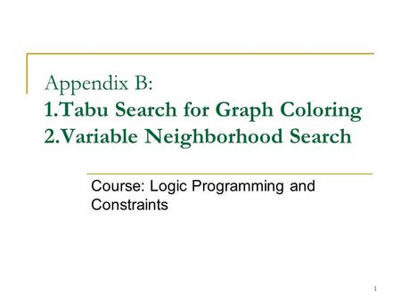 Course: Logic Programming and Constraints