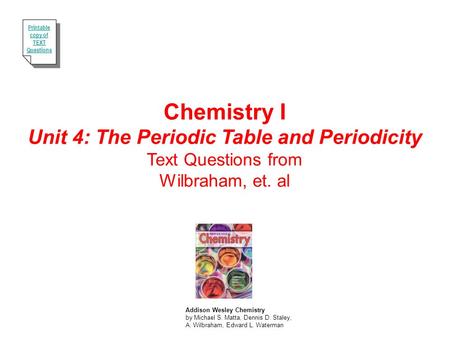 Unit 4: The Periodic Table and Periodicity