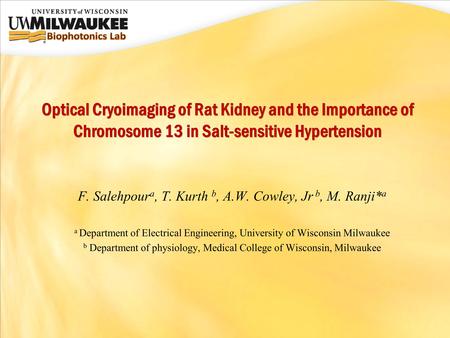 Optical Cryoimaging of Rat Kidney and the Importance of Chromosome 13 in Salt-sensitive Hypertension F. Salehpour a, T. Kurth b, A.W. Cowley, Jr b, M.