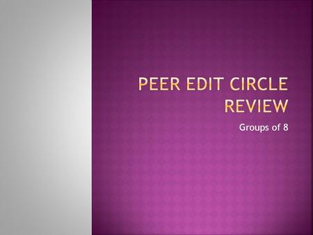 Groups of 8.  You will read 8 different essays  Each time you read an essay, you will have a different focus.  Your comments on the paper need to be.