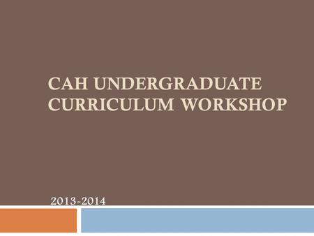 CAH UNDERGRADUATE CURRICULUM WORKSHOP 2013-2014. CAH Dean’s Office Point of Contact  Academic Programs  Associate Dean Lynn Hepner,