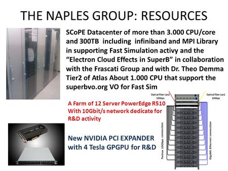 THE NAPLES GROUP: RESOURCES SCoPE Datacenter of more than 3.000 CPU/core and 300TB including infiniband and MPI Library in supporting Fast Simulation activy.