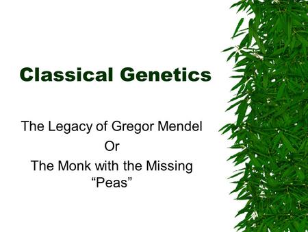 Classical Genetics The Legacy of Gregor Mendel Or The Monk with the Missing “Peas”