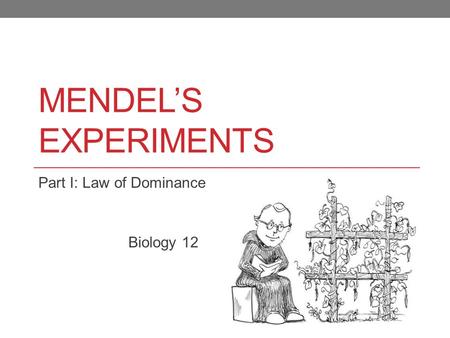 MENDEL’S EXPERIMENTS Part I: Law of Dominance Biology 12.