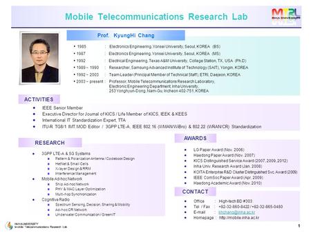 INHA UNIVERSITY Mobile Telecommunications Research Lab 1 3GPP LTE-A & 5G Systems Pattern & Polarization Antenna / Codebook Design HetNet & Small Cells.