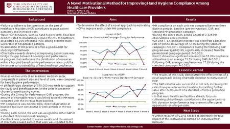 A Novel Motivational Method for Improving Hand Hygiene Compliance Among Healthcare Providers Author 1, Author 2, etc. University of Chicago Medicine Background.