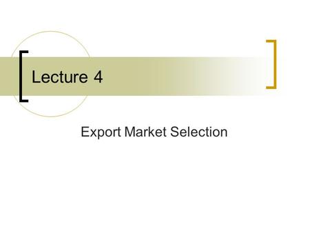 Export Market Selection