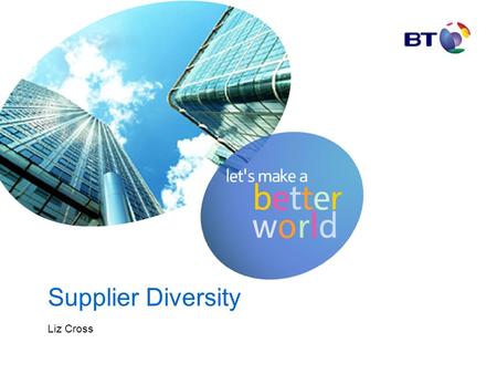 Supplier Diversity Liz Cross. Diversity in BT Race for Opportunity: Lloyds Bank BT West Bromwich BS The Army HSBC.