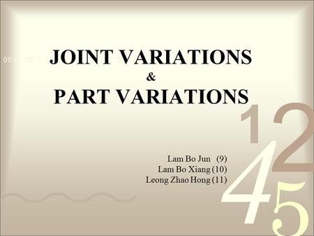 Joint variations & Part variations