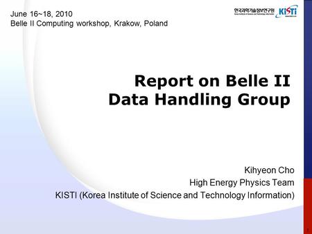 Report on Belle II Data Handling Group Kihyeon Cho High Energy Physics Team KISTI (Korea Institute of Science and Technology Information) June 16~18, 2010.