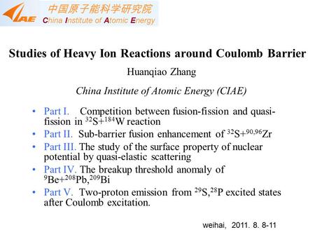 Studies of Heavy Ion Reactions around Coulomb Barrier Part I. Competition between fusion-fission and quasi- fission in 32 S+ 184 W reaction Part II. Sub-barrier.