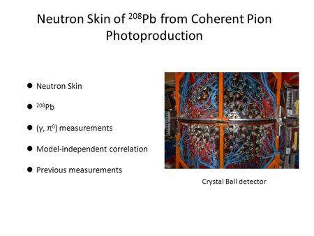 Neutron Skin of 208 Pb from Coherent Pion Photoproduction Crystal Ball detector Neutron Skin 208 Pb (γ, π 0 ) measurements Model-independent correlation.