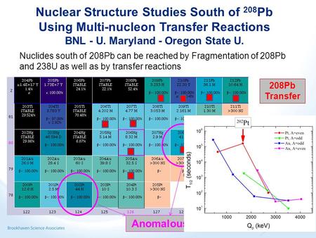 Nuclear Structure Studies South of 208 Pb Using Multi-nucleon Transfer Reactions BNL - U. Maryland - Oregon State U. Nuclides south of 208Pb can be reached.