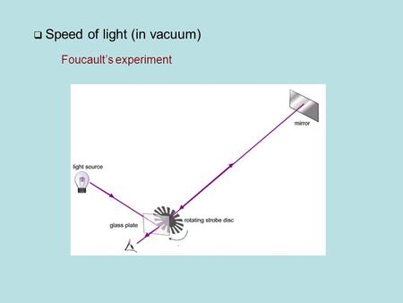  Speed of light (in vacuum) Foucault’s experiment.