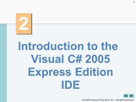  2006 Pearson Education, Inc. All rights reserved. 1 2 2 Introduction to the Visual C# 2005 Express Edition IDE.