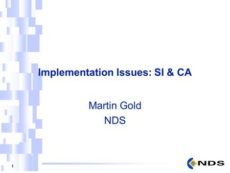 1 Implementation Issues: SI & CA Martin Gold NDS.