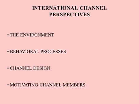 INTERNATIONAL CHANNEL PERSPECTIVES