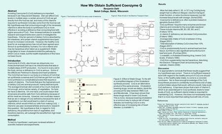 How We Obtain Sufficient Coenzyme Q Benjamin Dahl Beloit College, Beloit, Wisconsin Abstract Avoiding Coenzyme Q (CoQ) deficiency is important because.