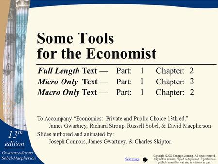 To Accompany “Economics: Private and Public Choice 13th ed.” James Gwartney, Richard Stroup, Russell Sobel, & David Macpherson Slides authored and animated.