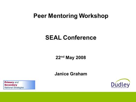 Peer Mentoring Workshop SEAL Conference 22 nd May 2008 Janice Graham.