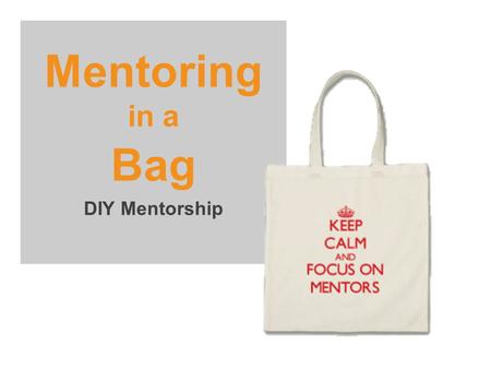 Mentoring in a Bag DIY Mentorship. 2 A mutually rewarding relationship between a mentor and a mentee that is driven by the mentee’s questions and issues.