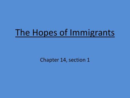 The Hopes of Immigrants