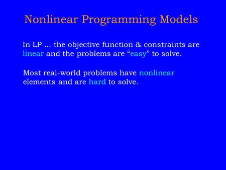 Nonlinear Programming Models