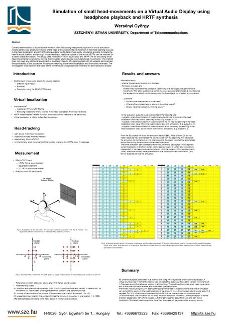 Simulation of small head-movements on a Virtual Audio Display using headphone playback and HRTF synthesis Wersényi György SZÉCHENYI ISTVÁN UNIVERSITY,