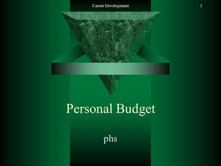 Career Development1 Personal Budget phs. Career Development2 Salary  Paycheck –Deductions: Taxes Child Support Social Security Retirement Insurance.