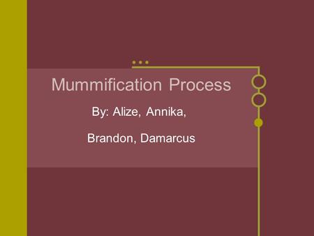 Mummification Process By: Alize, Annika, Brandon, Damarcus.