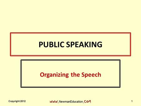 PUBLIC SPEAKING Organizing the Speech Copyright 2012 1.